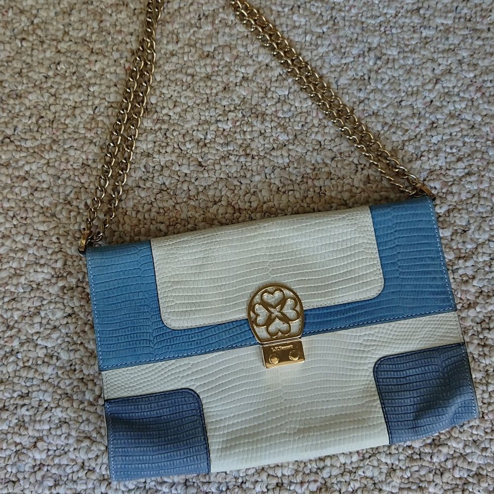LK Bennett white and blue Italy croc effect leather Shoulder Purse